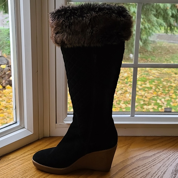 Boot black with grey wedge heel knee High boot - Picture 6 of 15